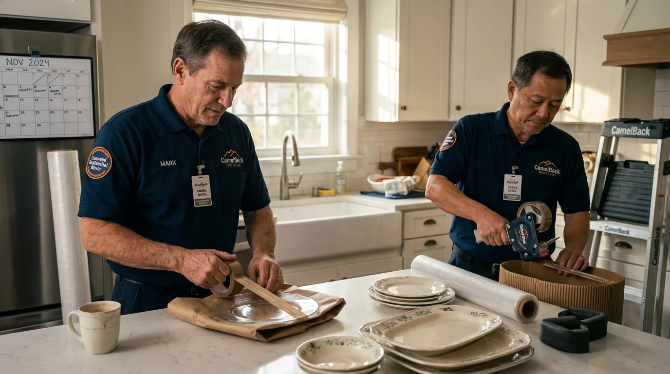 Professional crew packing kitchen dishware in Oley, PA